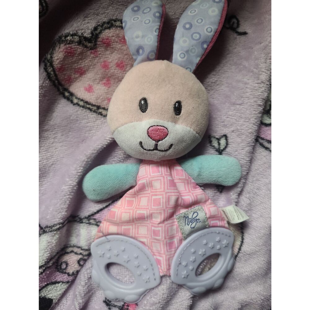 Nuby Babies R Us Carters Pastel Bunny Rabbit Baby Girls Teething Crinkle Toy